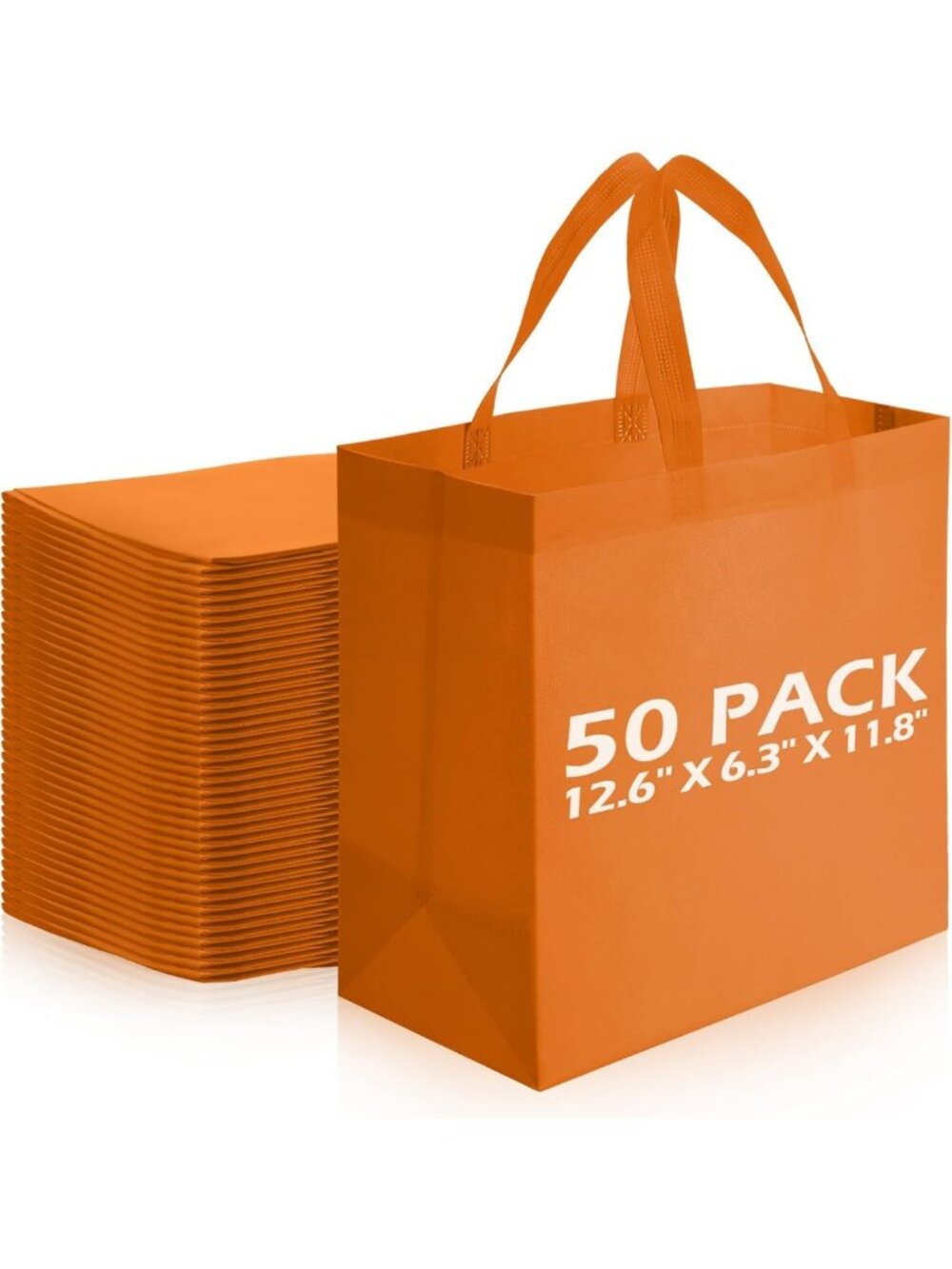50 Pcs Reusable Orange Tote Bags | Eco-Friendly Shopping Bags, Non-Woven